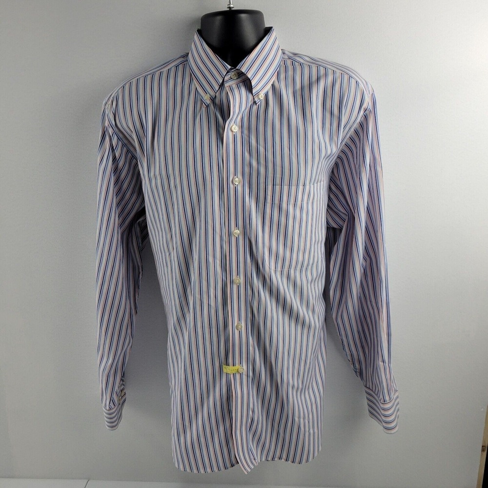 Jos‎ A Bank dress shirt travelers button down L blue striped 2469